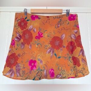 Wild Fable Miniskirt, A-line, gold/green/pink floral, lined, elastic waist, XXL